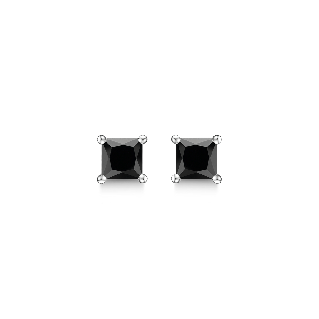 Sølv ørestikker rhodineret med sort syntetisk cubic zirconia i 4 grabber.  Mål: 4 mm.