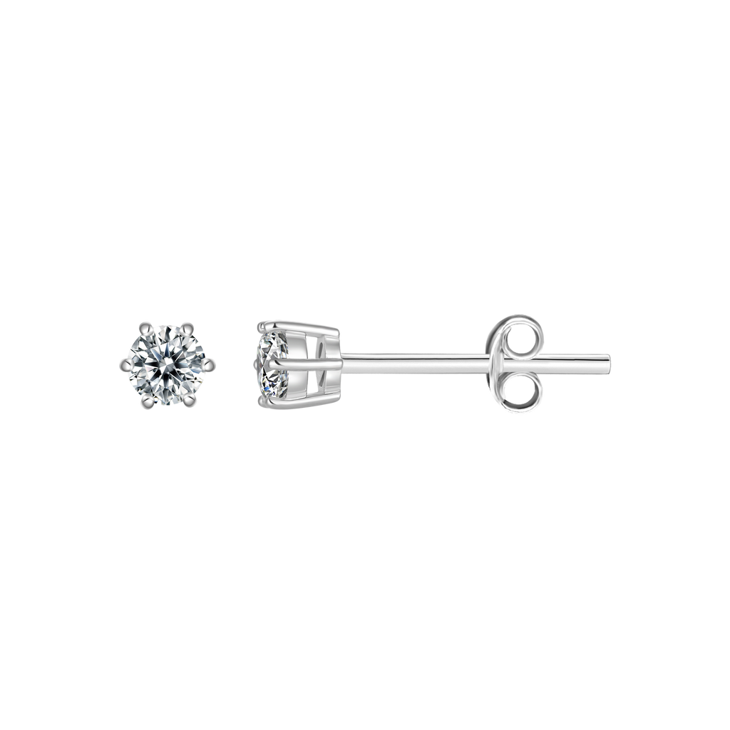 Sølv ørestikker rhodineret med 4 mm syntetisk cubic zirconia i 6 grabber.