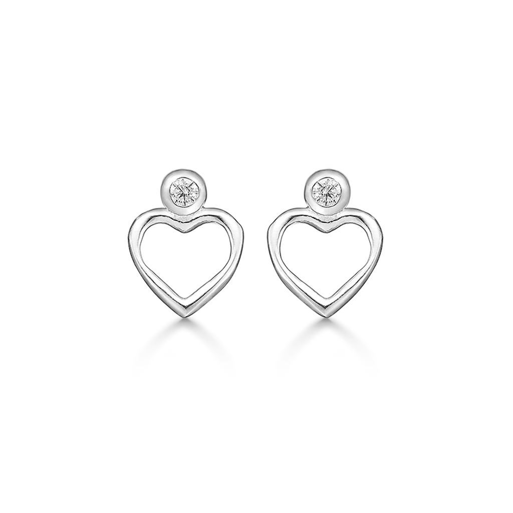 Sølv ørestikker hjerte af tråd med syntetisk cubic zirconia i toppen.