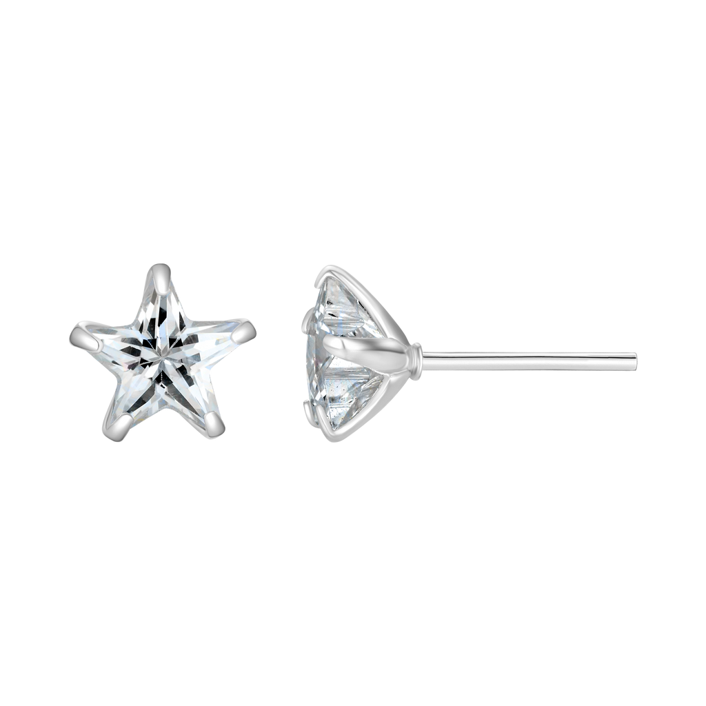Sølv ørestikker stjerne med 8 mm. stjerneslebet syntetisk cubic zirconia.