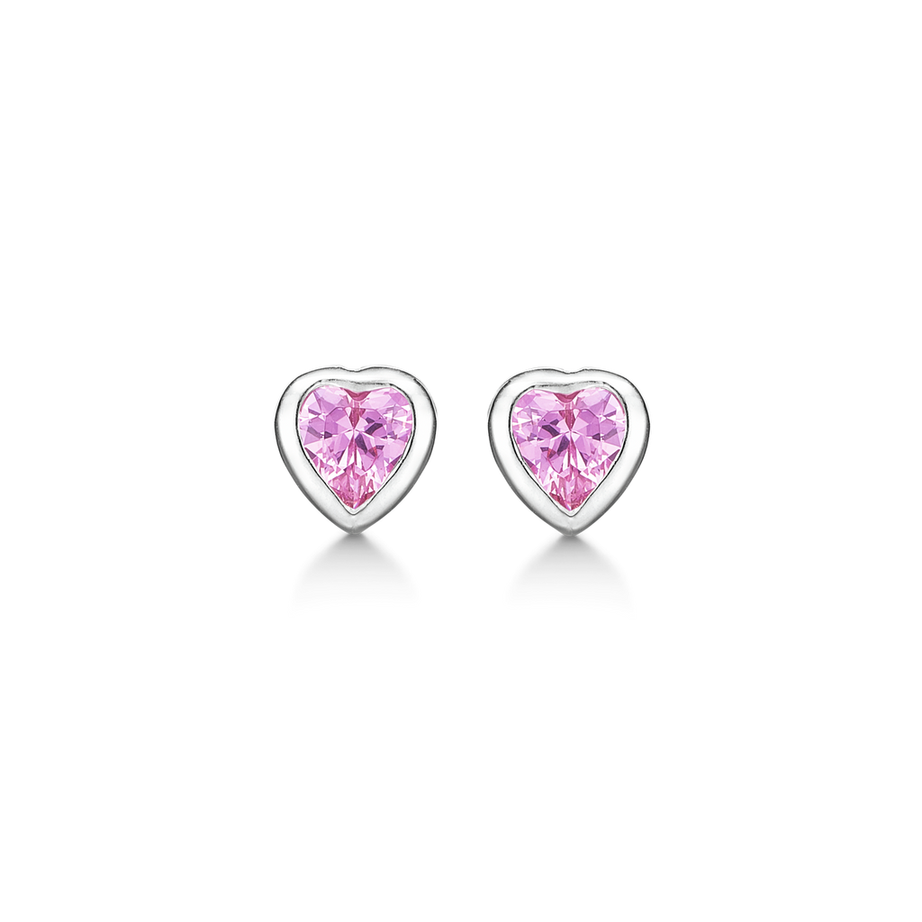 Sølv ørestikker hjerte med pink syntetisk cubic zirconia.