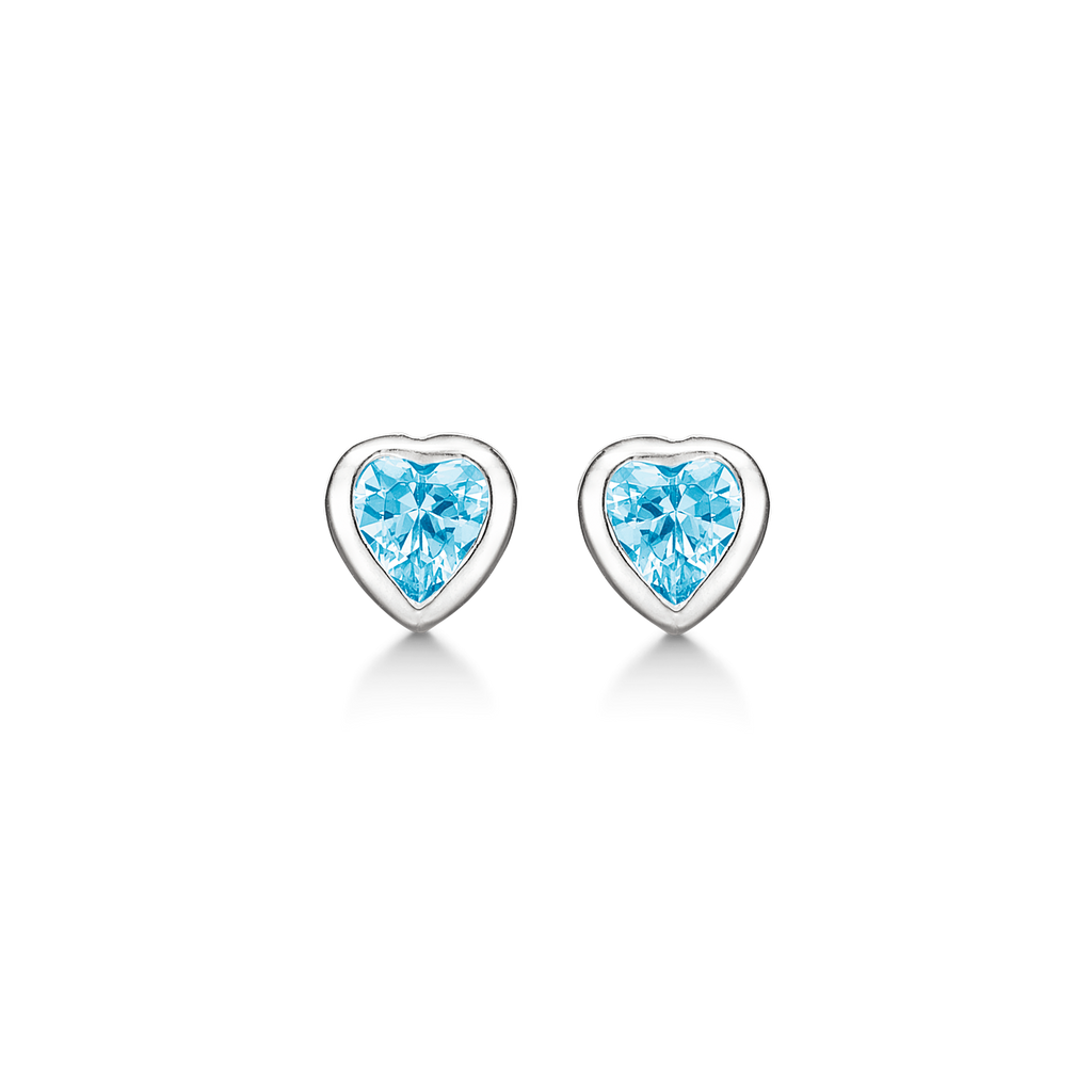 Sølv ørestikker hjerte med blå syntetisk cubic zirconia.