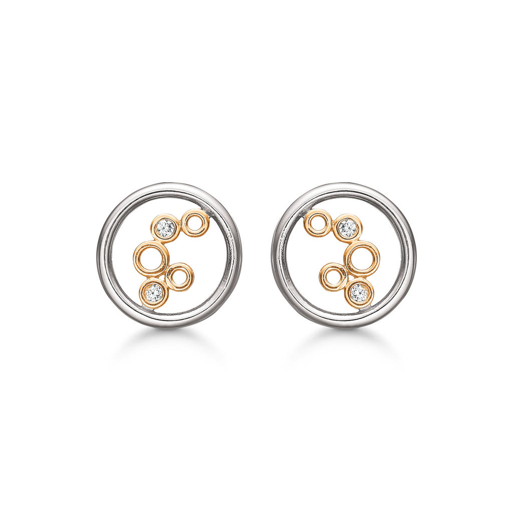 Sølv ørestikker rhodineret/forgyldt cirkler med syntetiske cubic zirconia.