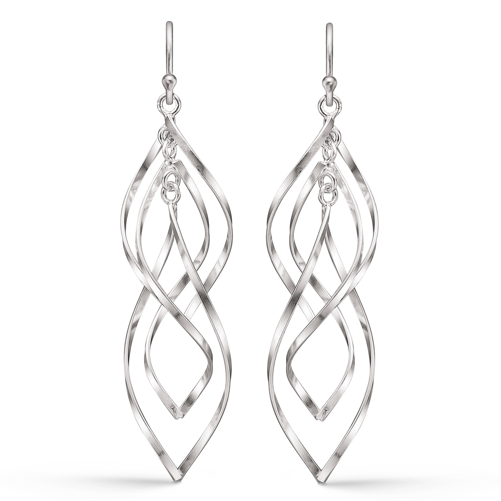 Sølv ørehængere 3 drejet dråber inden i hinanden