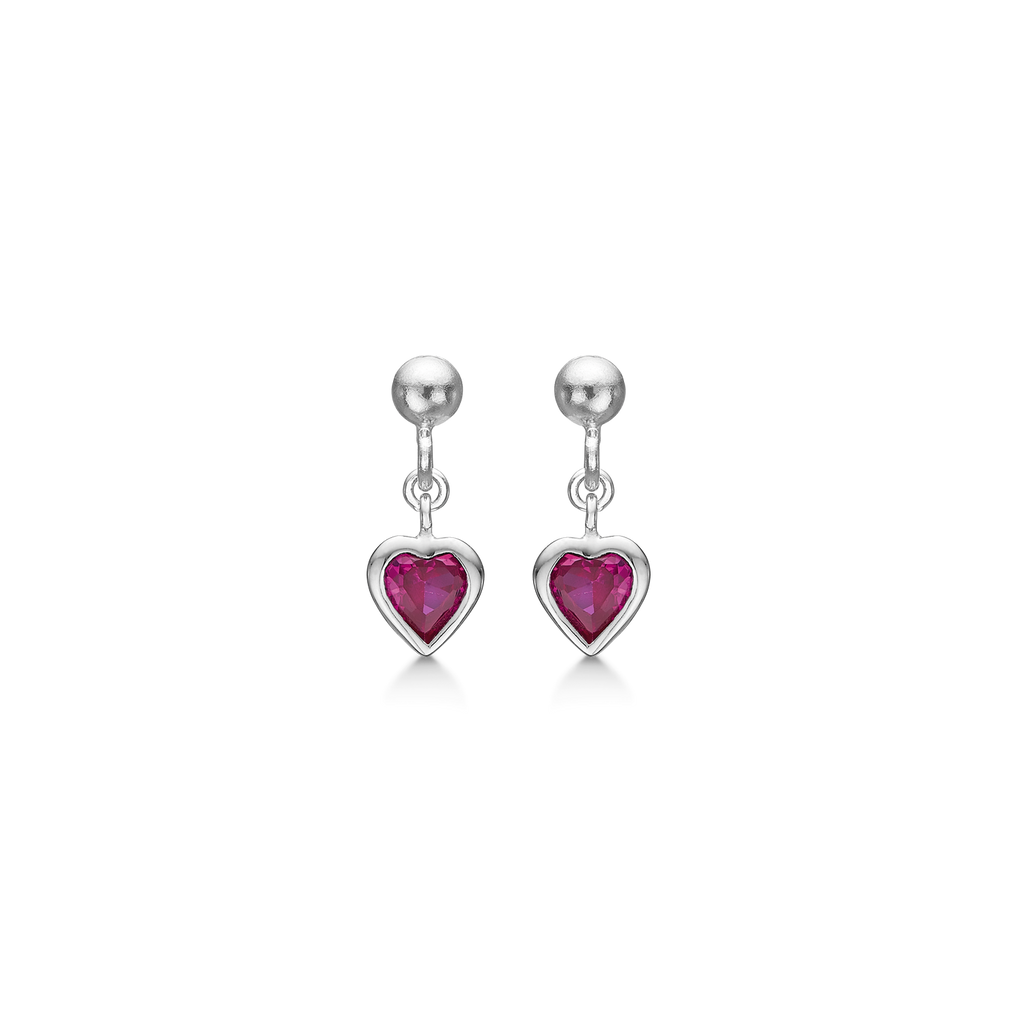 Sølv ørehænger rhodineret hjerte med rød syntetisk cubic zirconia.