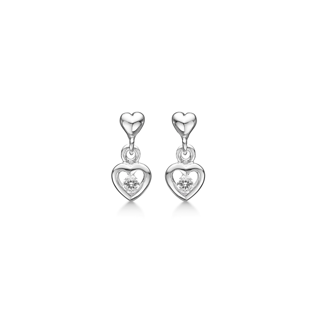 Sølv ørehænger hjerte med syntetisk cubic zirconia.