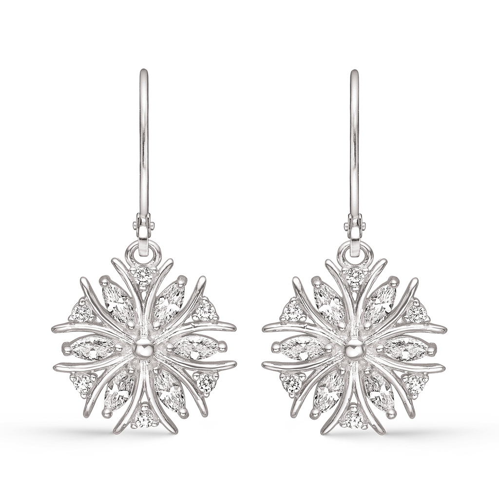 Sølv ørestikker rhodineret  snefnug med syntetiske cubic zirconia.