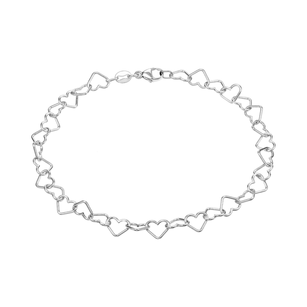Sølv armbånd hjerter.   Længde 21 cm.