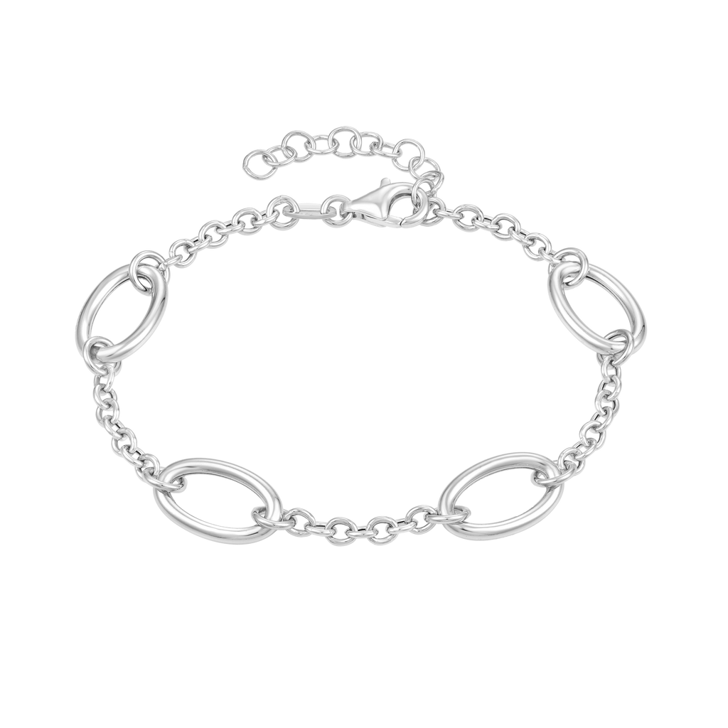Sølv armbånd rhodineret ovale led med kæde imellem.  Længde 17+4 cm.