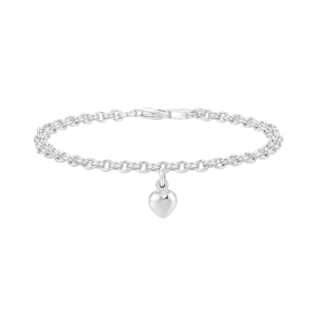 Sølv armbånd hjerte på dobbelt ærtekæde.  Længde 15 cm.