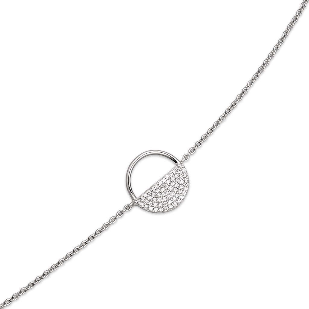 Sølv armbånd rhodineret cirkel åben med syntetiske cubic zirconia i halvdelen.