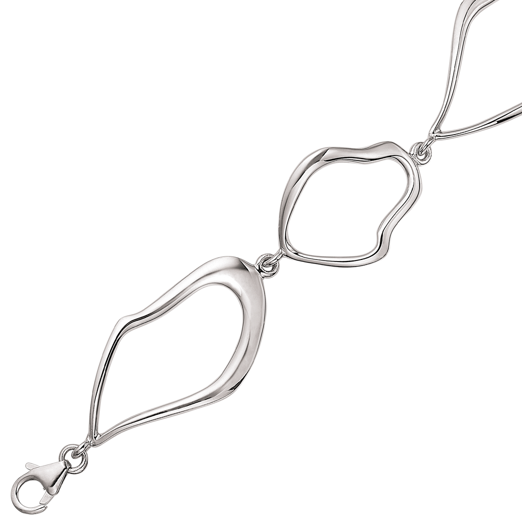Sølv armbånd rhodineret skæv ovale led, skiftevis store og lille.  Længde 18+3 cm.