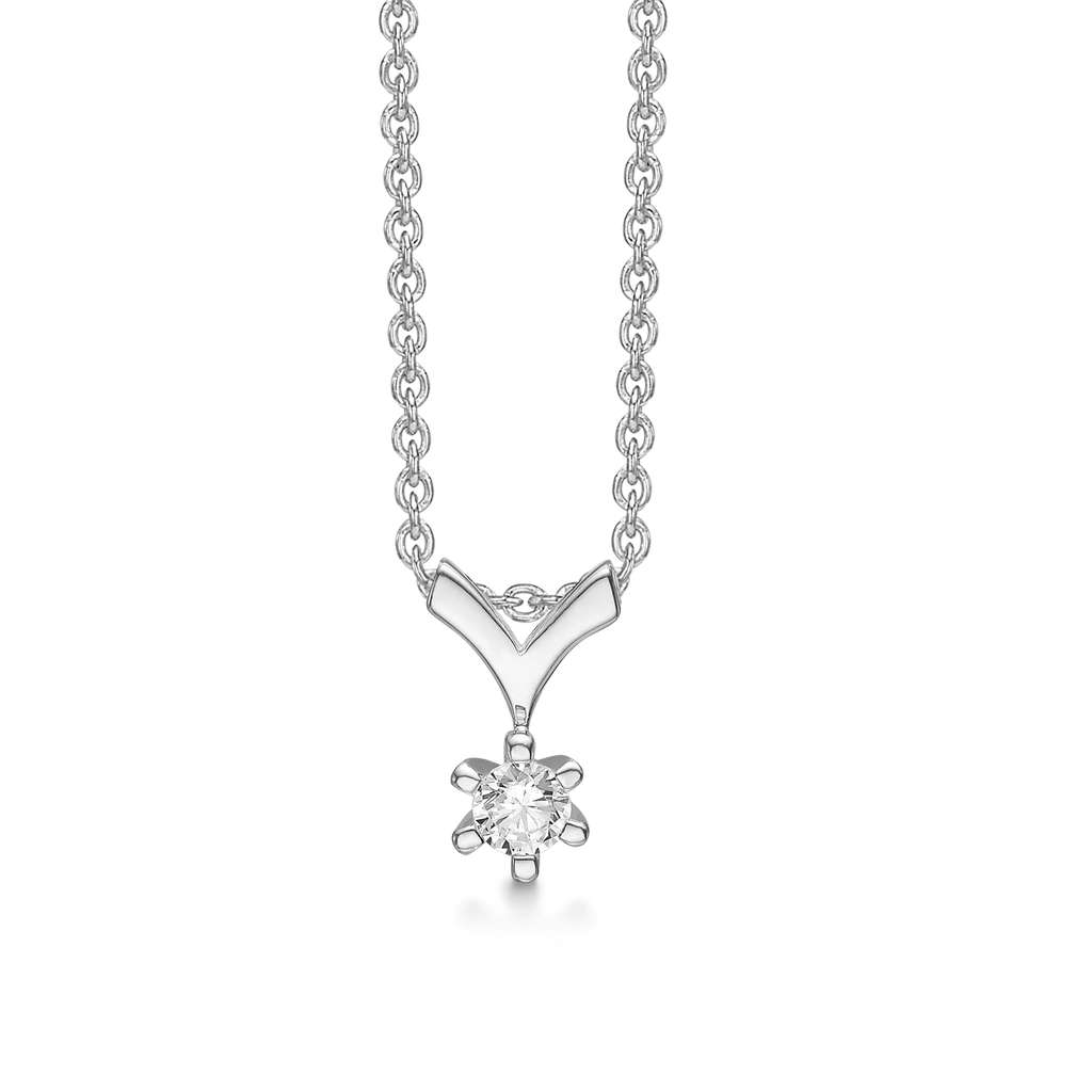 Sølv halskæde med 4 mm syntetisk cubic zirconia i 6 grabber. Kæden er længde 42-45 cm.