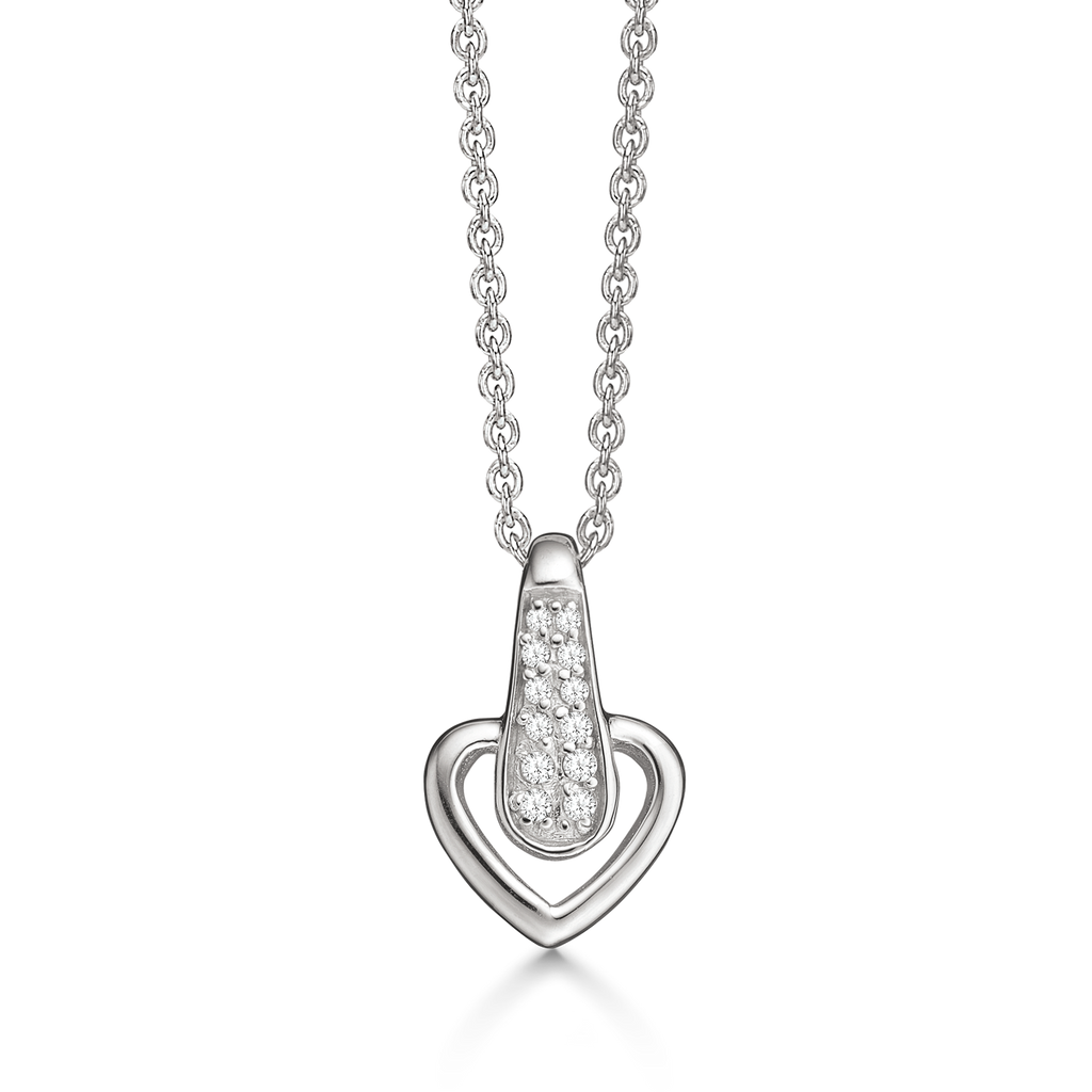 Sølv halskæde rhodineret hjerte med syntetiske cubic zirconia.  Kæden er længde 42-45 cm.