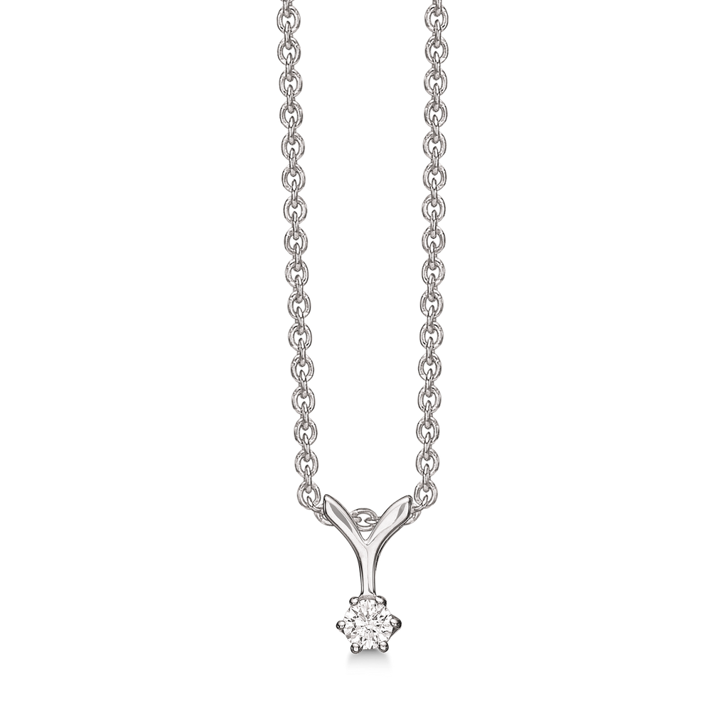 Sølv halskæde rhodineret syntetisk cubic zirconia i 6 grabber på et Y.  Kæden er rhodineret sølv i længde 42-45 cm.