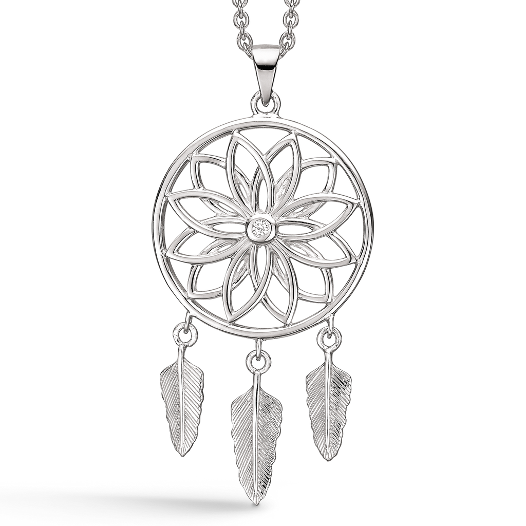 Sølv halskæde rhodineret drømmefanger med syntetiske cubic zirconia.  Kæden er rhodineret sølv i længde 42-45 cm.