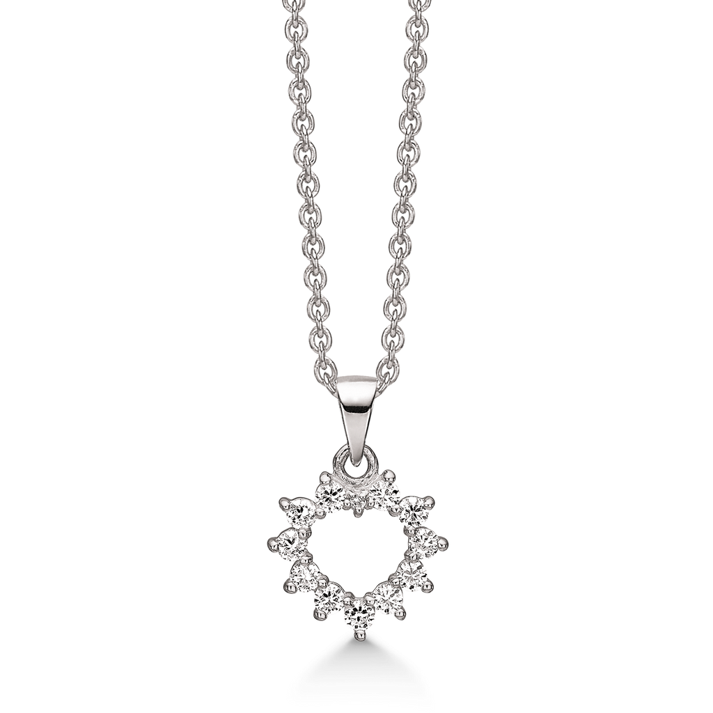 Sølv halskæde rhodineret hjerte syntetisk cubic zirconia i hele kanten  Kæden er rhodineret sølv i længde 42-45 cm.
