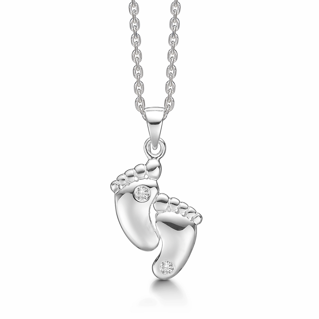 Sølv halskæde fødder med syntetisk cubic zirconia.  Kæden er længde 42-45 cm.