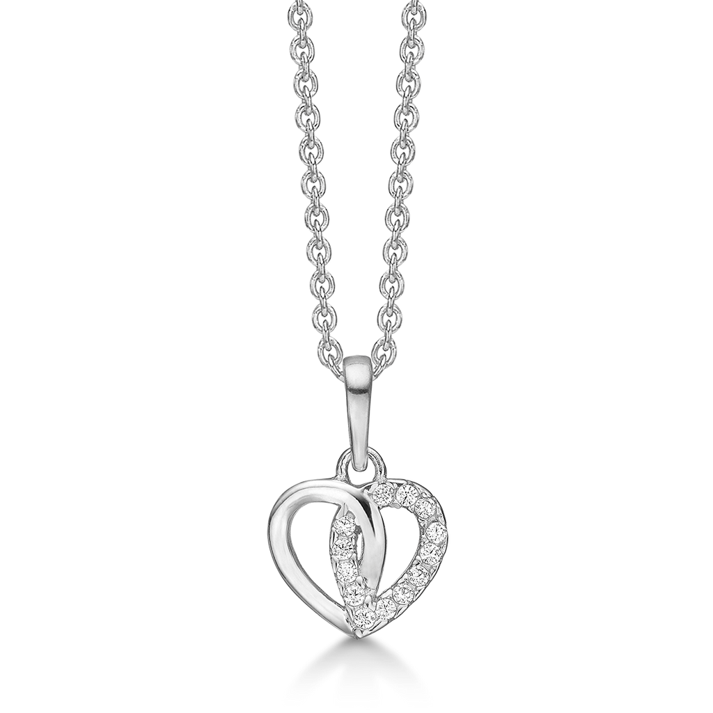 Sølv halskæde rhodineret hjerte med syntetiske cubic zirconia.  Kæden er længde 42-45 cm.