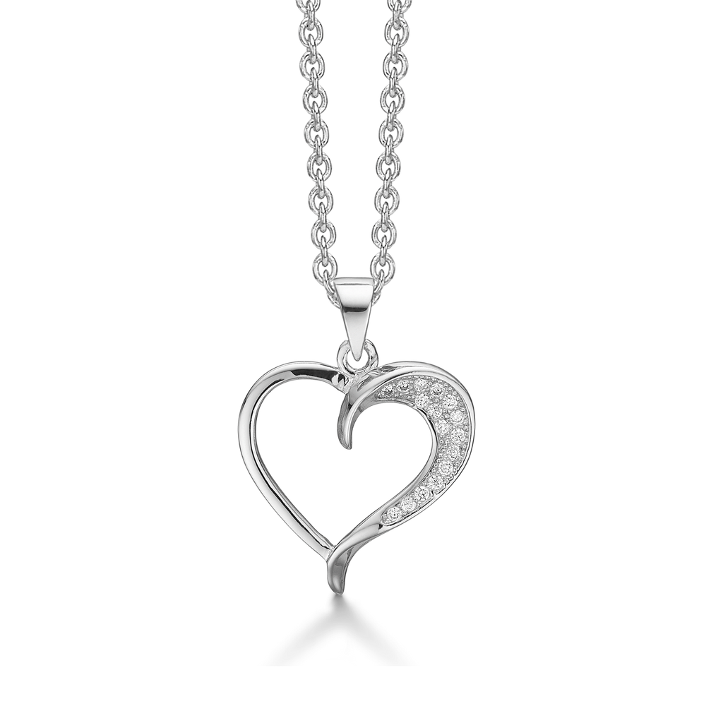 Sølv halskæde hjerte med syntetisk cubic zirconia i den ene side.  Kæden er længde 42-45 cm.