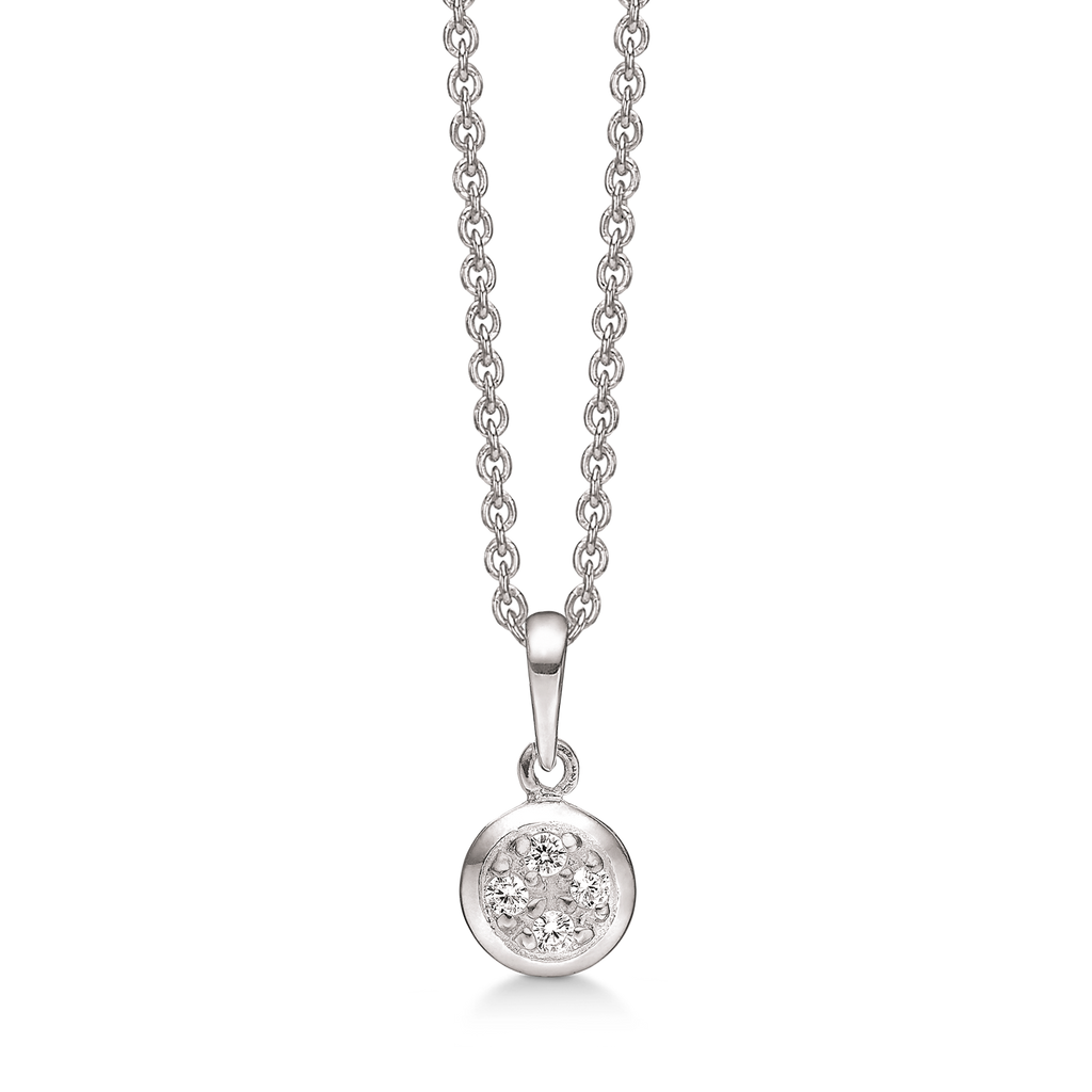Sølv halskæde rhodineret cirkel med syntetiske cubic zirconia.   Kæden er rhodineret sølv i længde 42-45 cm.