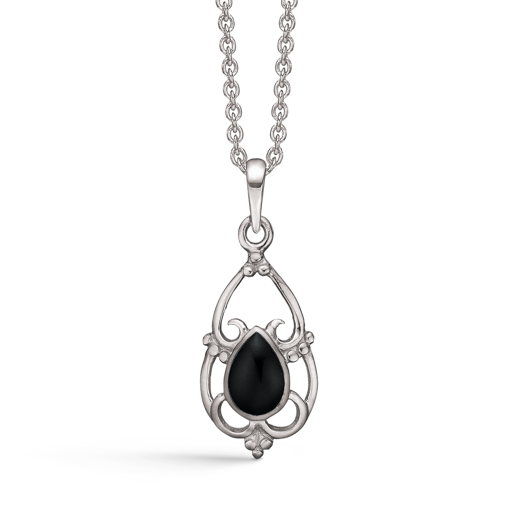 Sølv halskæde rhodineret  krummelure med oval onyx.  Kæden er rhodineret sølv i længde 42-45 cm.