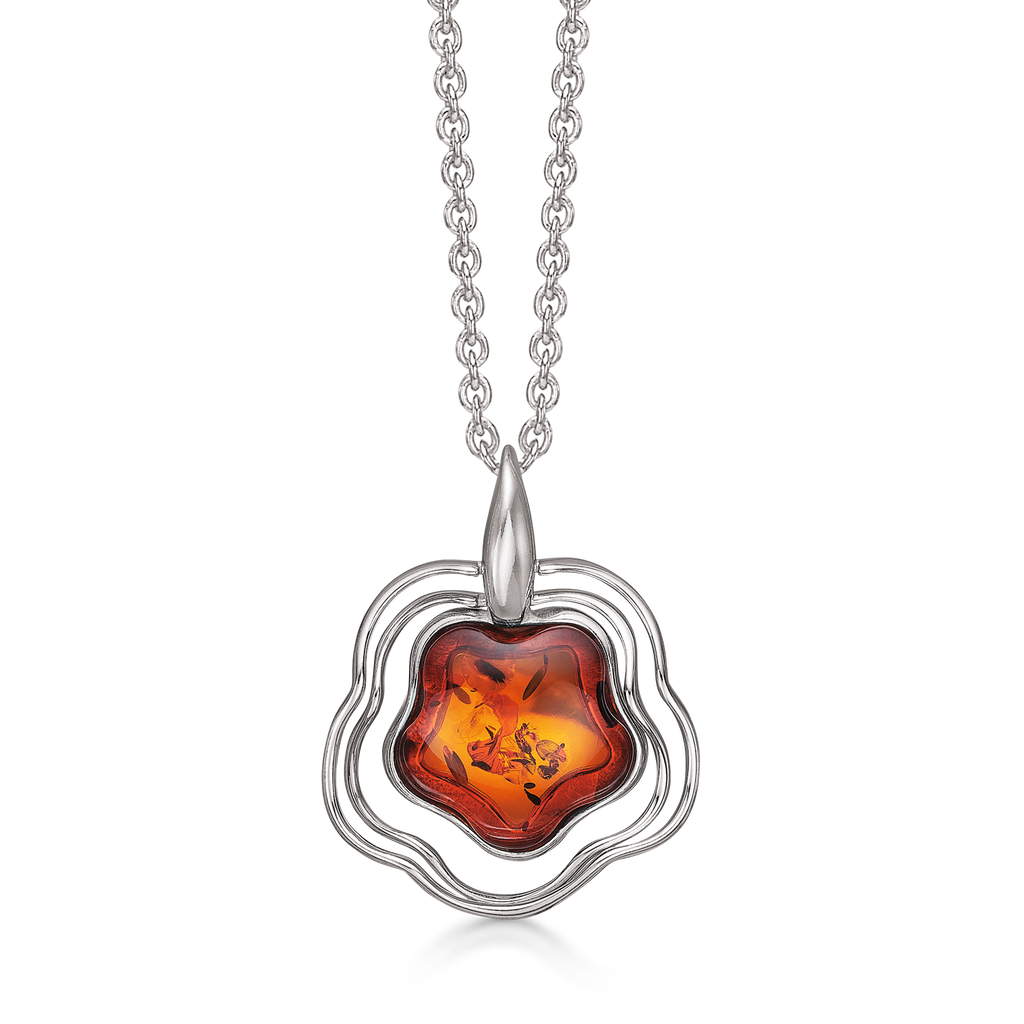 Sølv halskæde rhodineret blomst med 2 streger omkring  Kæden er rhodineret sølv i længde 42-45 cm.