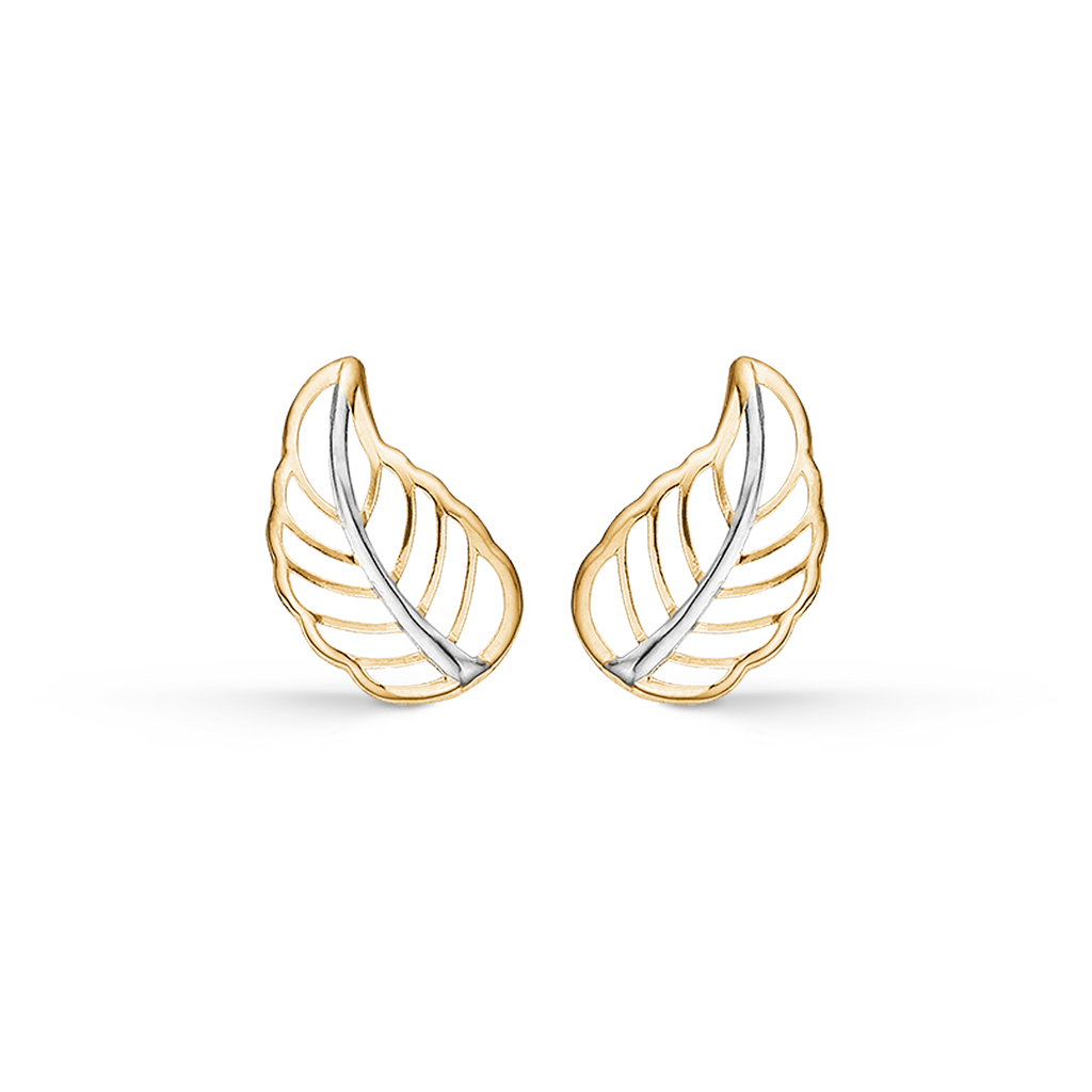 8 kt. guld ørestikker blad med rhodium.