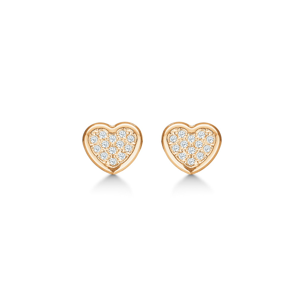 8 kt. guld ørestikker hjerte fyldt med syntetiske cubic zirconia.