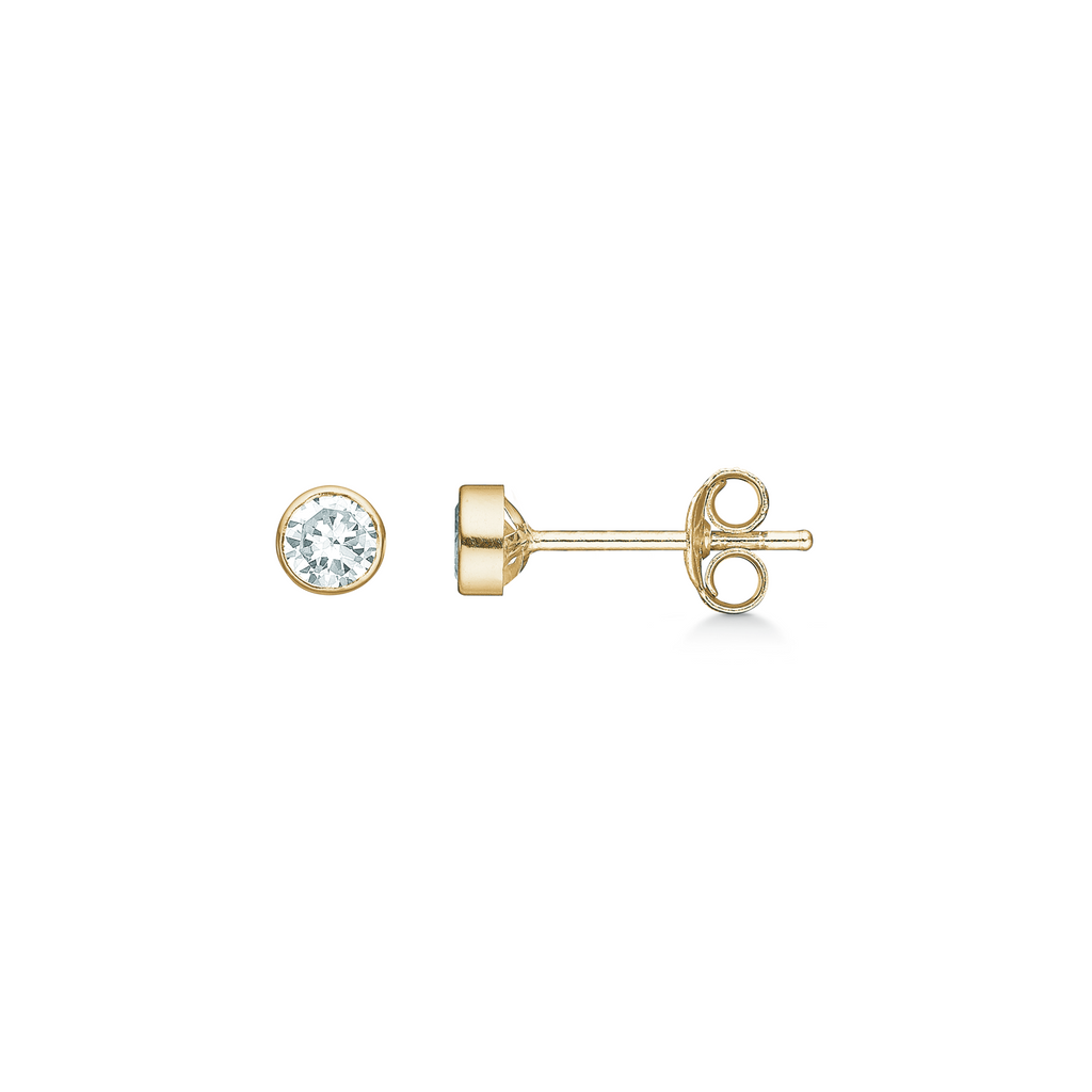 8 kt. guld ørestikker 4 mm syntetisk cubic zirconia i rørfatning.