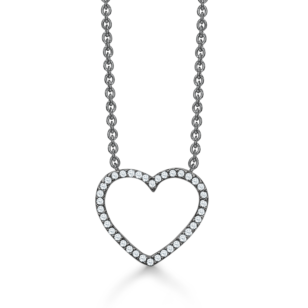 Sølv halskæde sort rhodineret hjerte med syntetisk cubic zirconia i kanten. Kæden er sort rhodineret i længde 42-45 cm.